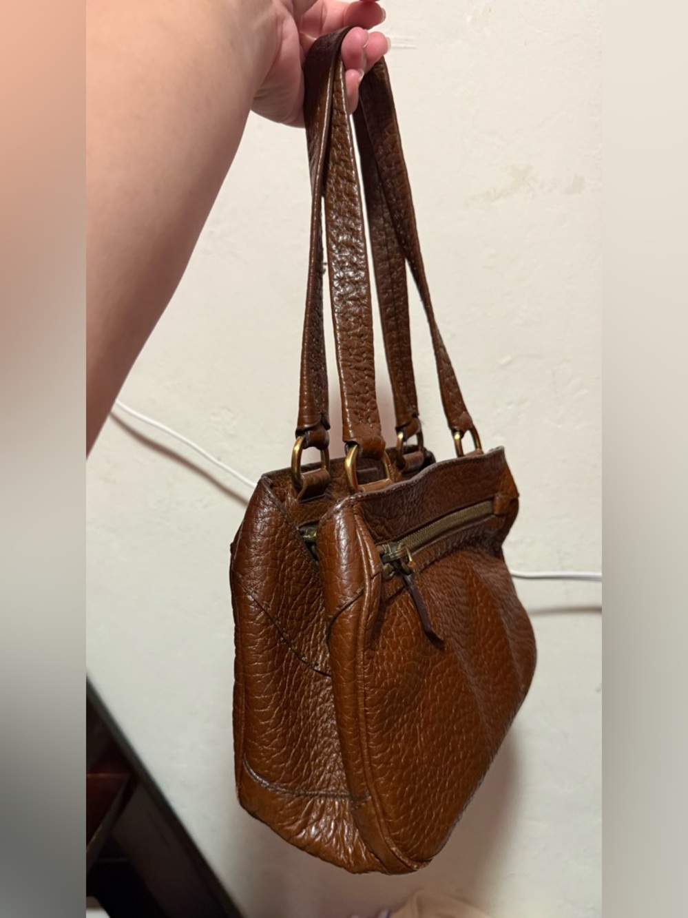 Prada Textured Brown Leather Double-Strap Shoulder Bag - Picture 2 of 7